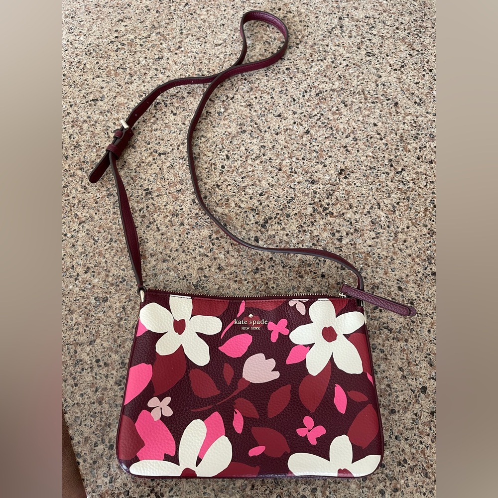 kate spade Floral Crossbody Bag in Burgundy, Pink & Cream